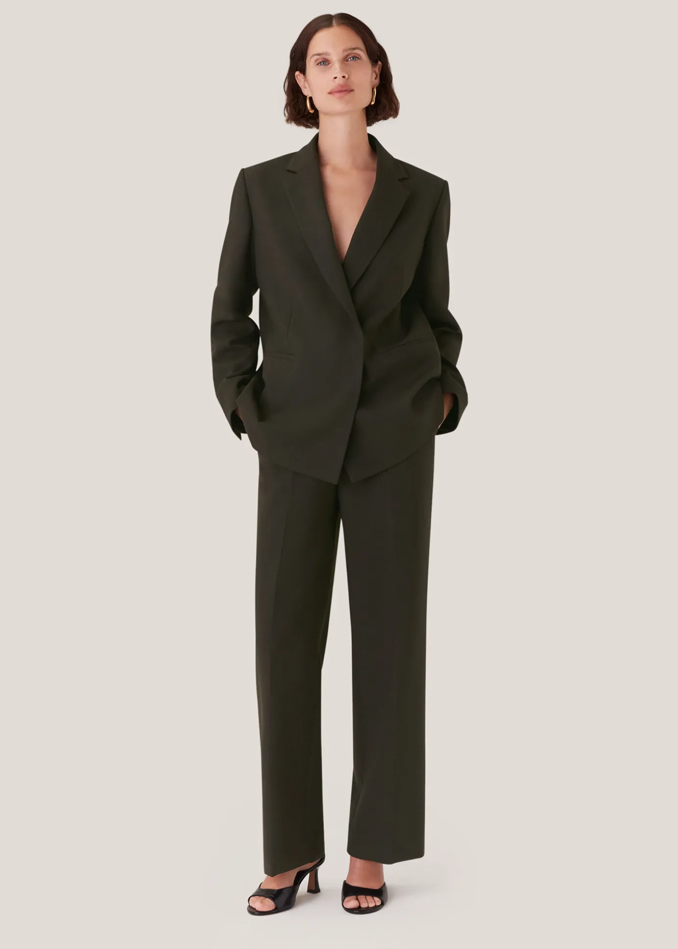 Dark Green Natalie Wool Blend Blazer