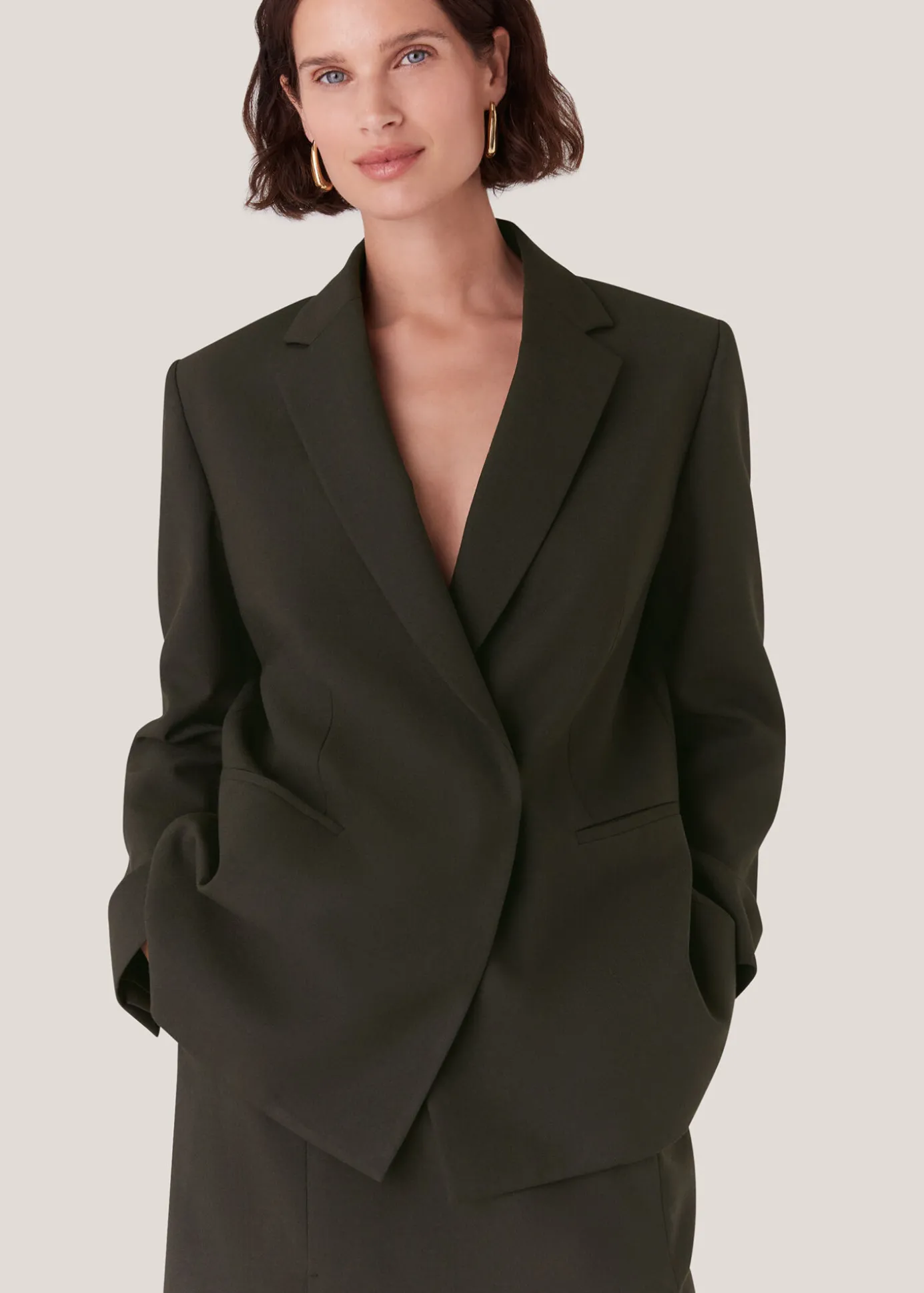 Dark Green Natalie Wool Blend Blazer