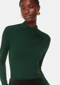 Dark Green Ruched Front Detail Jersey Top