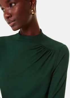 Dark Green Ruched Front Detail Jersey Top