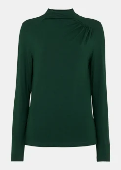 Dark Green Ruched Front Detail Jersey Top