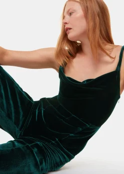 Dark Green Twist Strap Velvet Jumpsuit