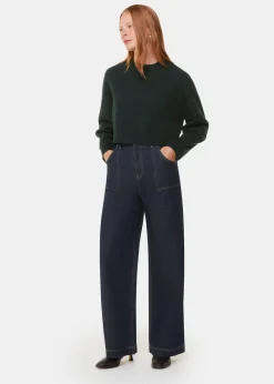 Dark Green Wool Crop Relaxed Knit