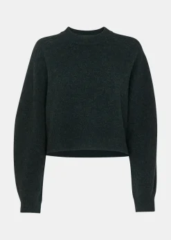 Dark Green Wool Crop Relaxed Knit