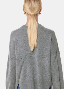 Dark Grey Cashmere Blend Split Back Knit