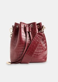 Dark Red Giulia Croc Bucket Bag
