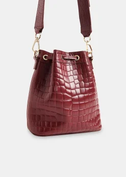 Dark Red Giulia Croc Bucket Bag