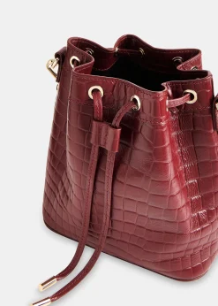 Dark Red Giulia Croc Bucket Bag