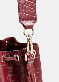 Dark Red Giulia Croc Bucket Bag