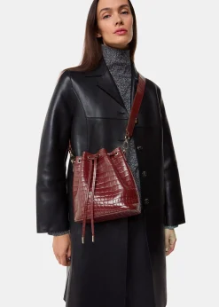 Dark Red Giulia Croc Bucket Bag