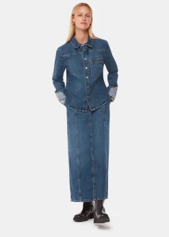 Denim Patchwork Denim Midi Skirt