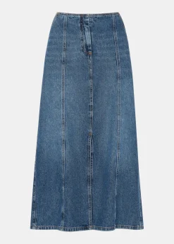 Denim Patchwork Denim Midi Skirt