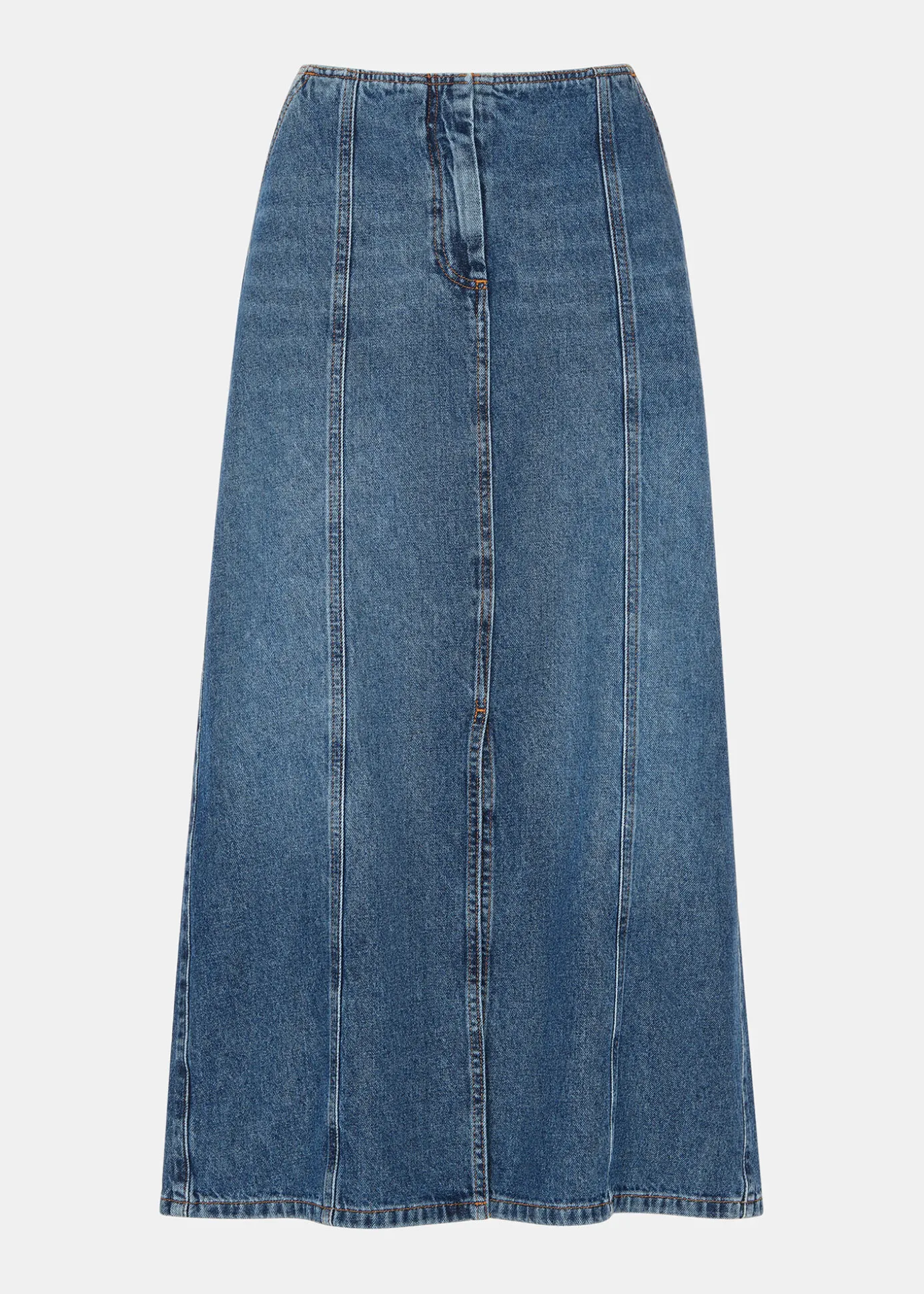 Denim Patchwork Denim Midi Skirt