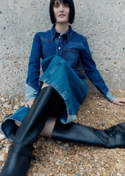 Denim Patchwork Denim Shirt