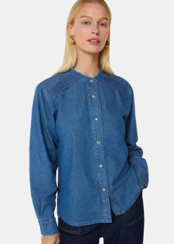 Denim Pintuck Detail Denim Shirt