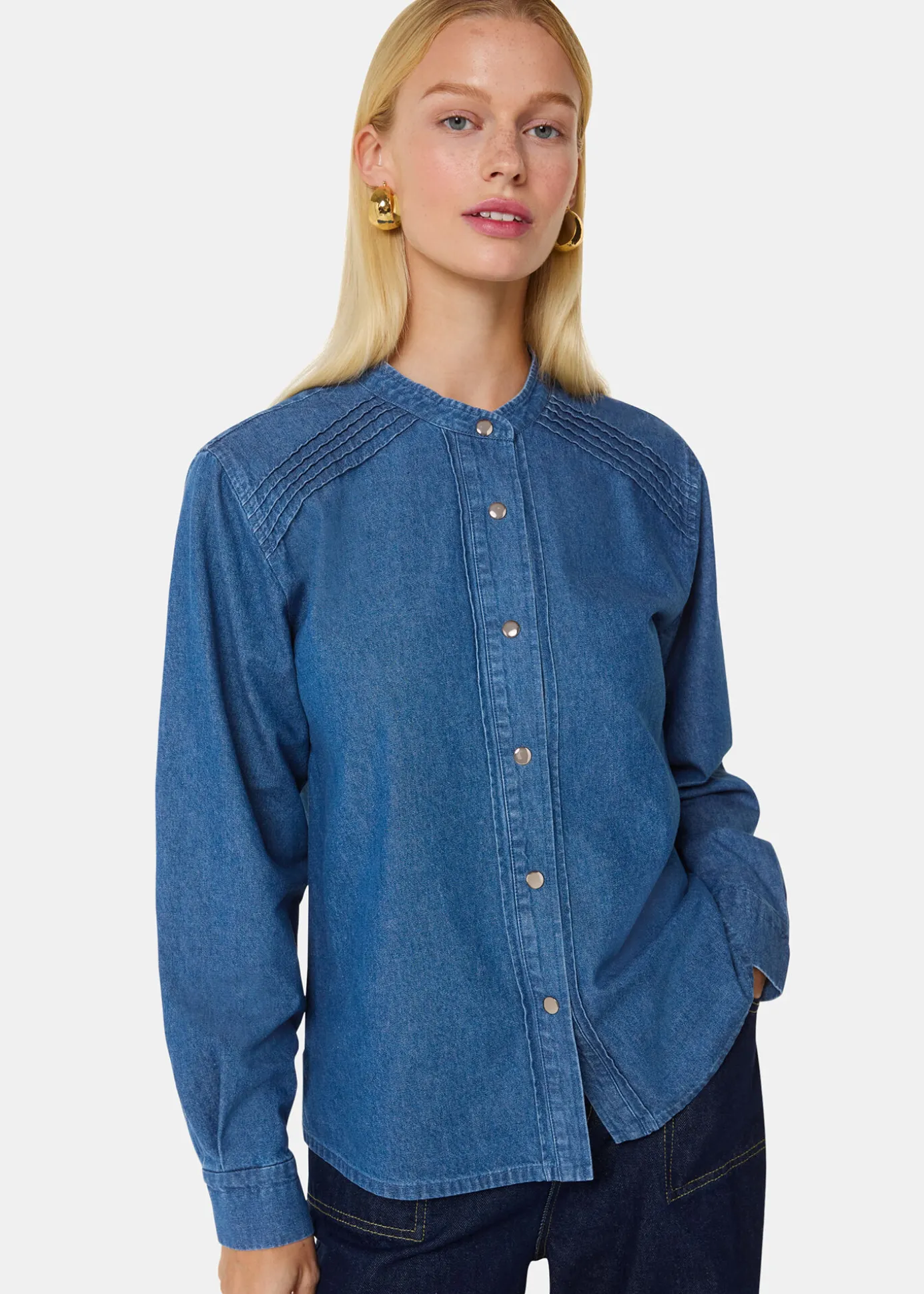 Denim Pintuck Detail Denim Shirt