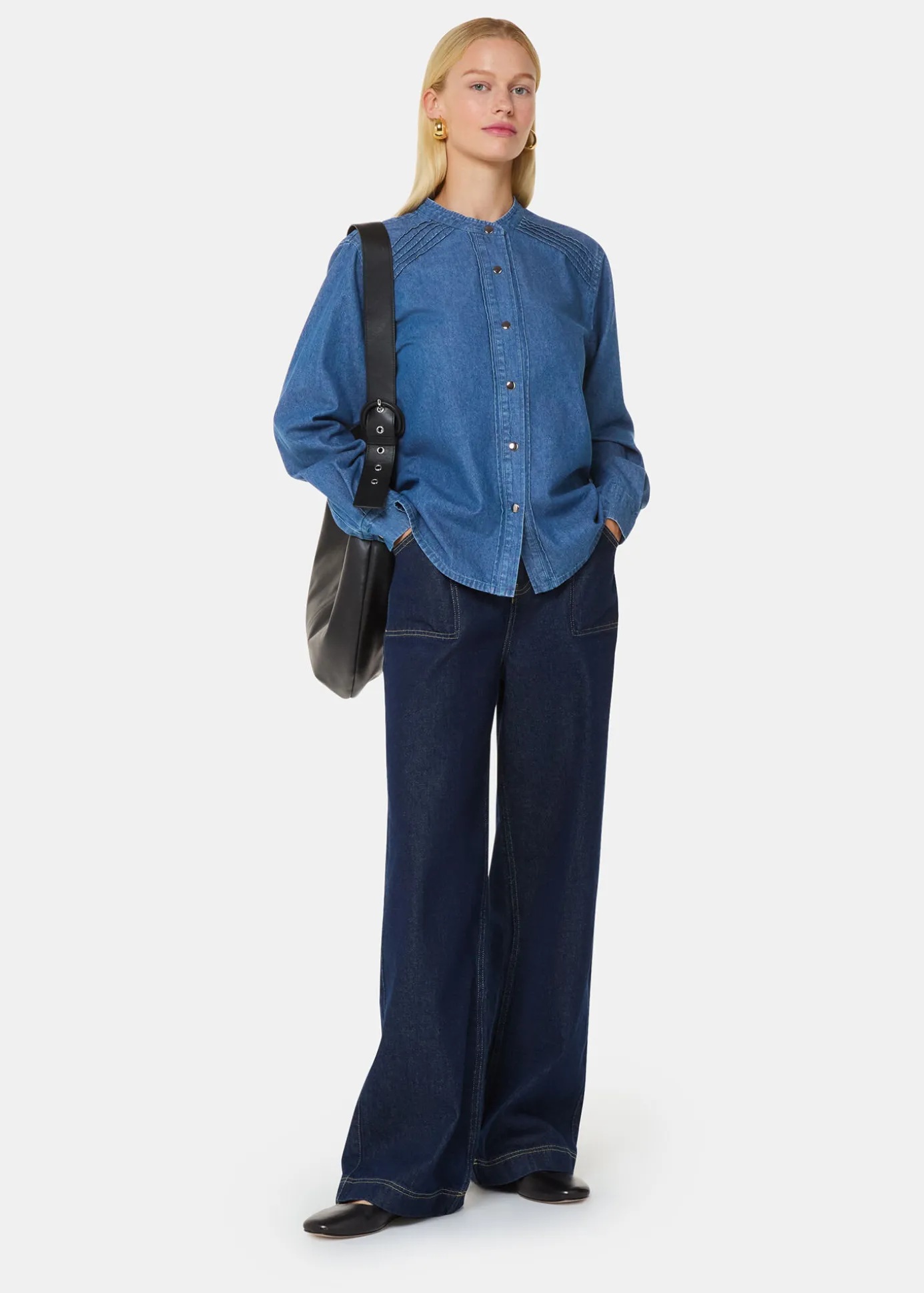 Denim Pintuck Detail Denim Shirt