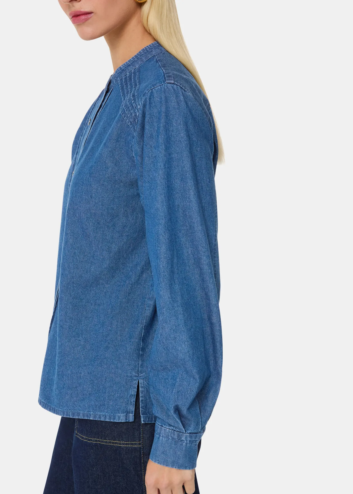 Denim Pintuck Detail Denim Shirt