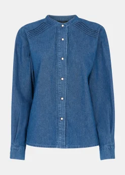 Denim Pintuck Detail Denim Shirt