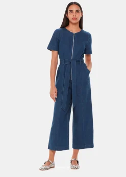 Denim Short Sleeve Denim Jumpsuit