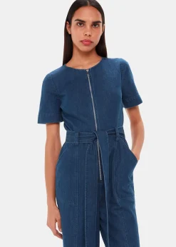 Denim Short Sleeve Denim Jumpsuit
