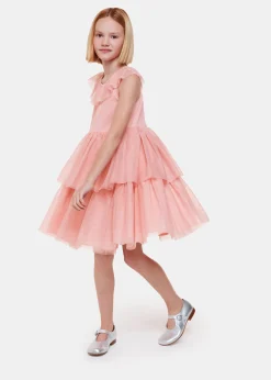 Dusty Pink Tilda Tulle Frill Sleeve Dress