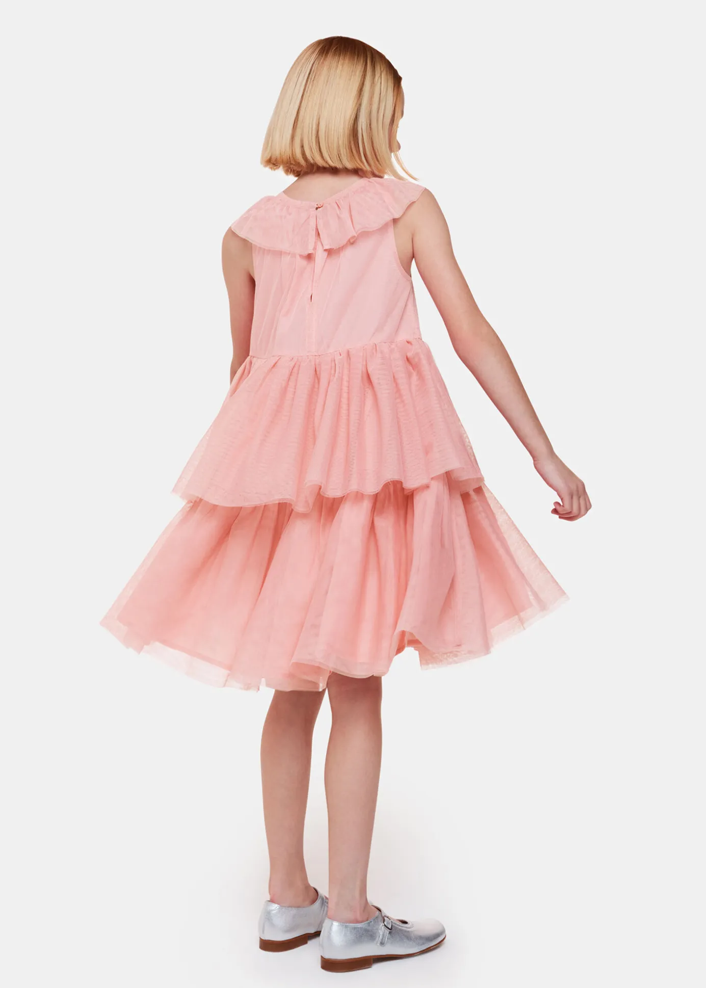Dusty Pink Tilda Tulle Frill Sleeve Dress
