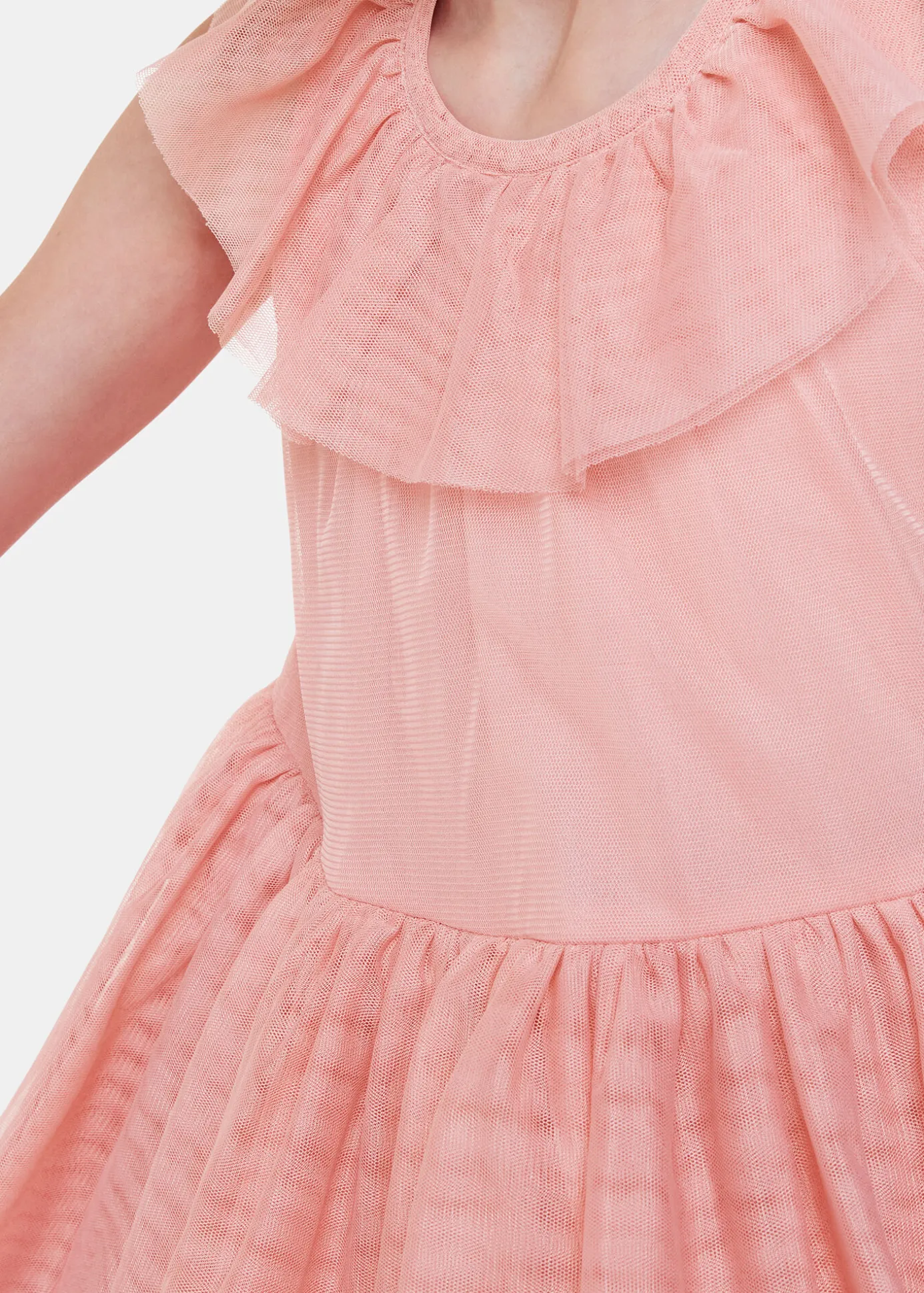 Dusty Pink Tilda Tulle Frill Sleeve Dress