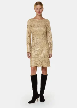 Gold Metallic Lace Mini Dress