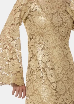 Gold Metallic Lace Mini Dress