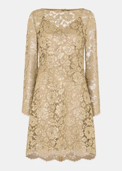 Gold Metallic Lace Mini Dress