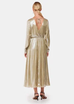 Gold Metallic Wrap Front Dress