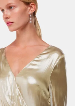 Gold Metallic Wrap Front Dress