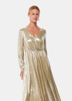Gold Metallic Wrap Front Dress