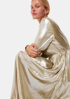 Gold Metallic Wrap Front Dress