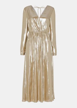 Gold Metallic Wrap Front Dress