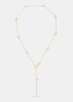 Gold Oval Beaded T Bar Necklace