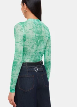 Green Brushwork Print Mesh Jersey
