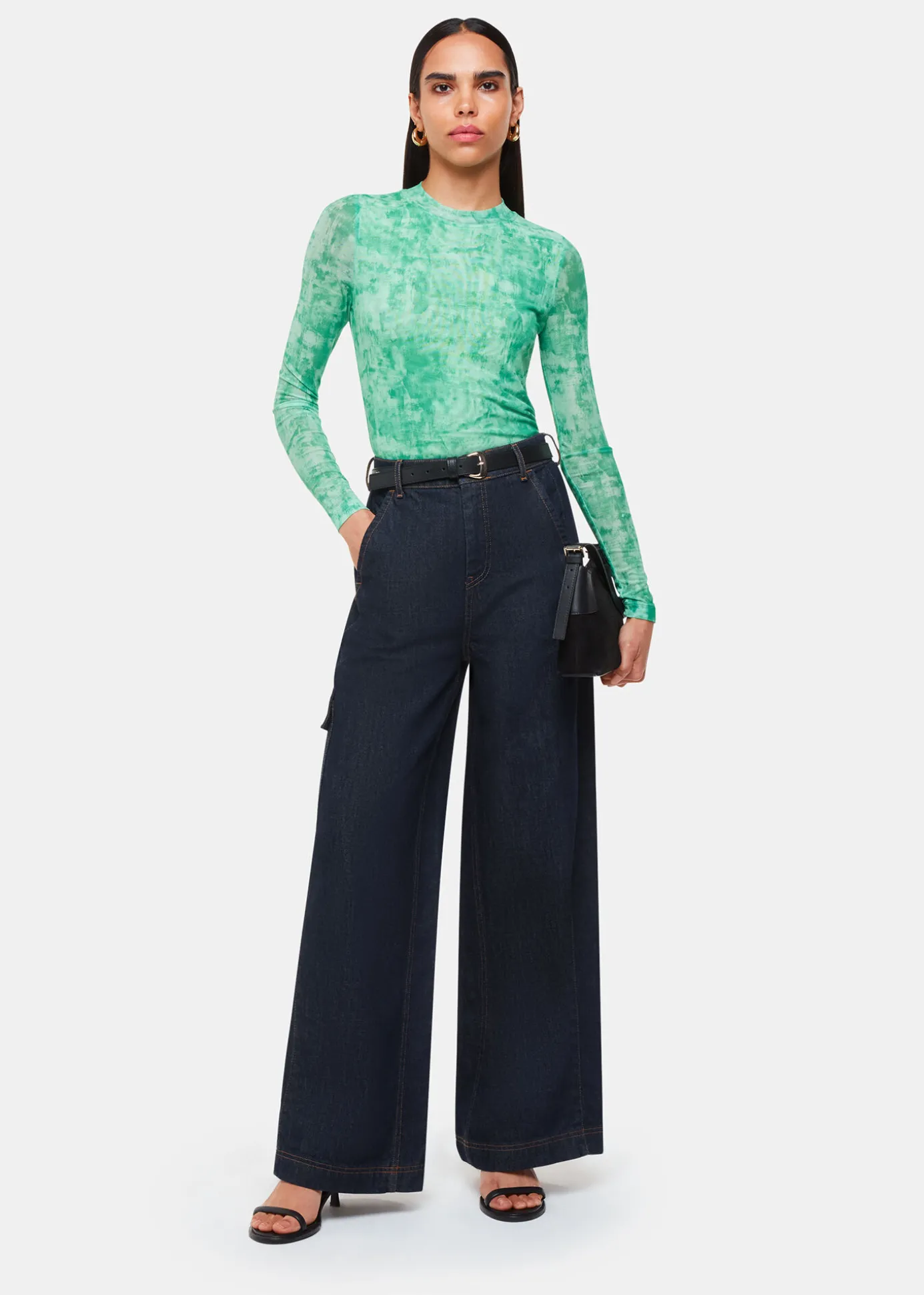 Green Brushwork Print Mesh Jersey
