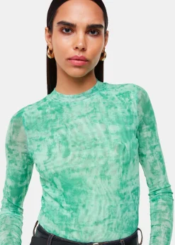Green Brushwork Print Mesh Jersey