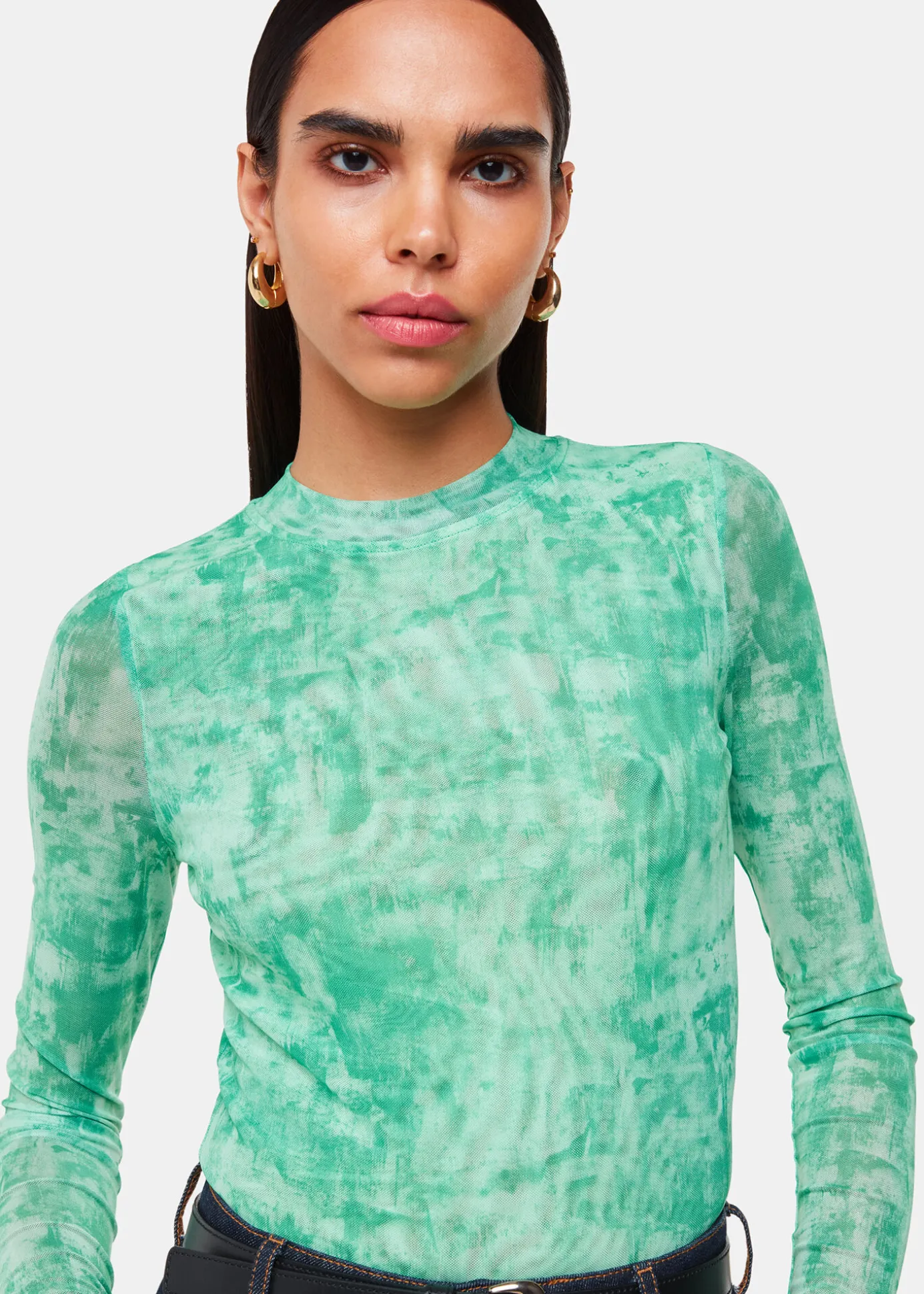 Green Brushwork Print Mesh Jersey