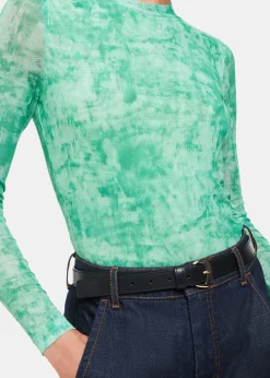 Green Brushwork Print Mesh Jersey