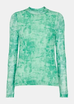 Green Brushwork Print Mesh Jersey