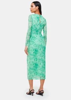 Green Brushwork Print Mesh Dress