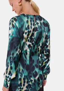 Green Misty Leopard V Neck Blouse