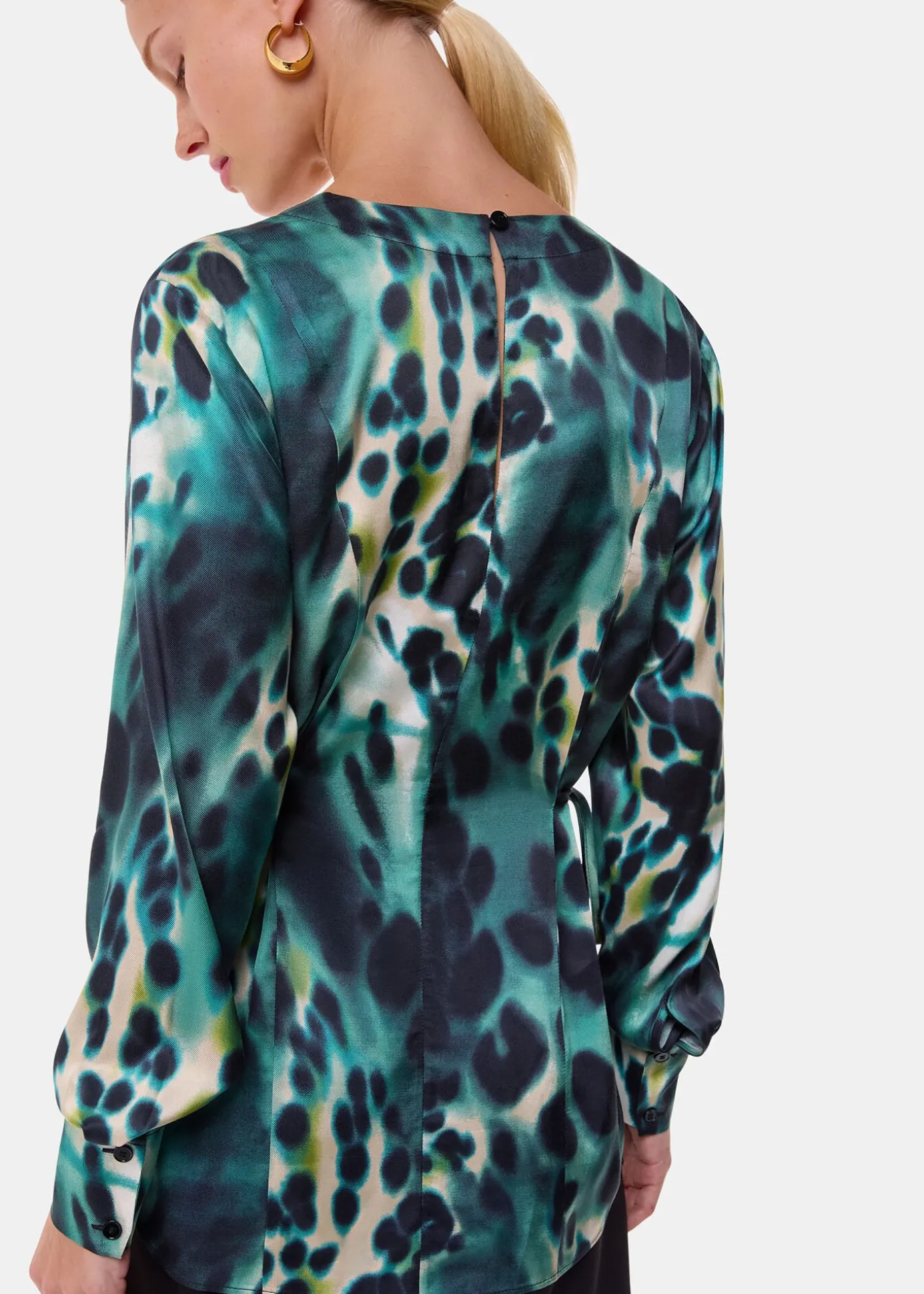 Green Misty Leopard V Neck Blouse