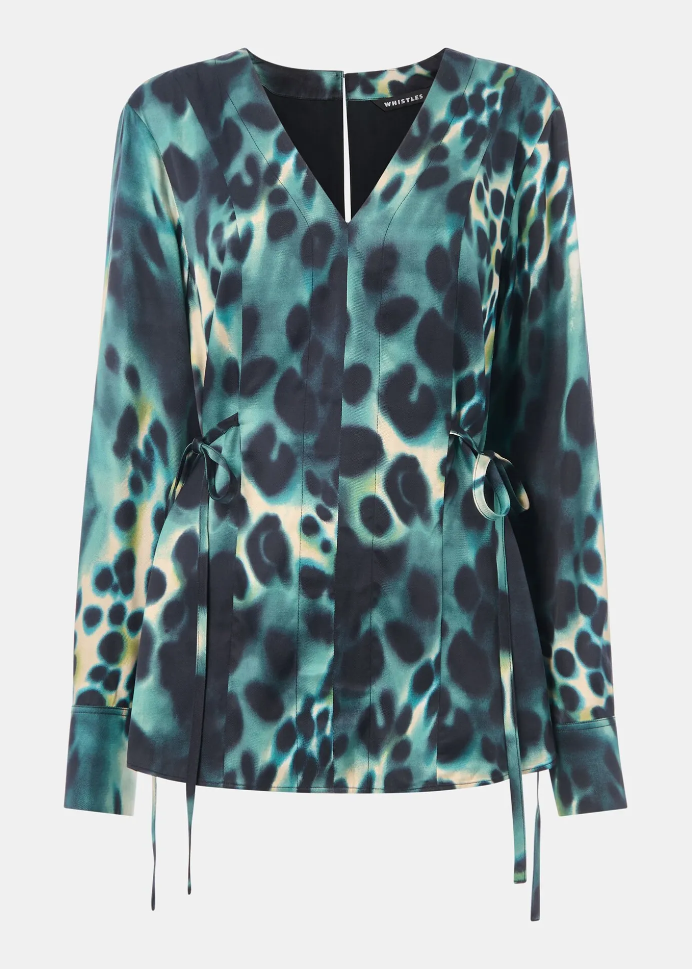 Green Misty Leopard V Neck Blouse