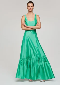 Green Taffeta Silk Blend Maxi Dress