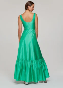 Green Taffeta Silk Blend Maxi Dress