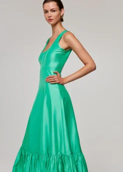 Green Taffeta Silk Blend Maxi Dress